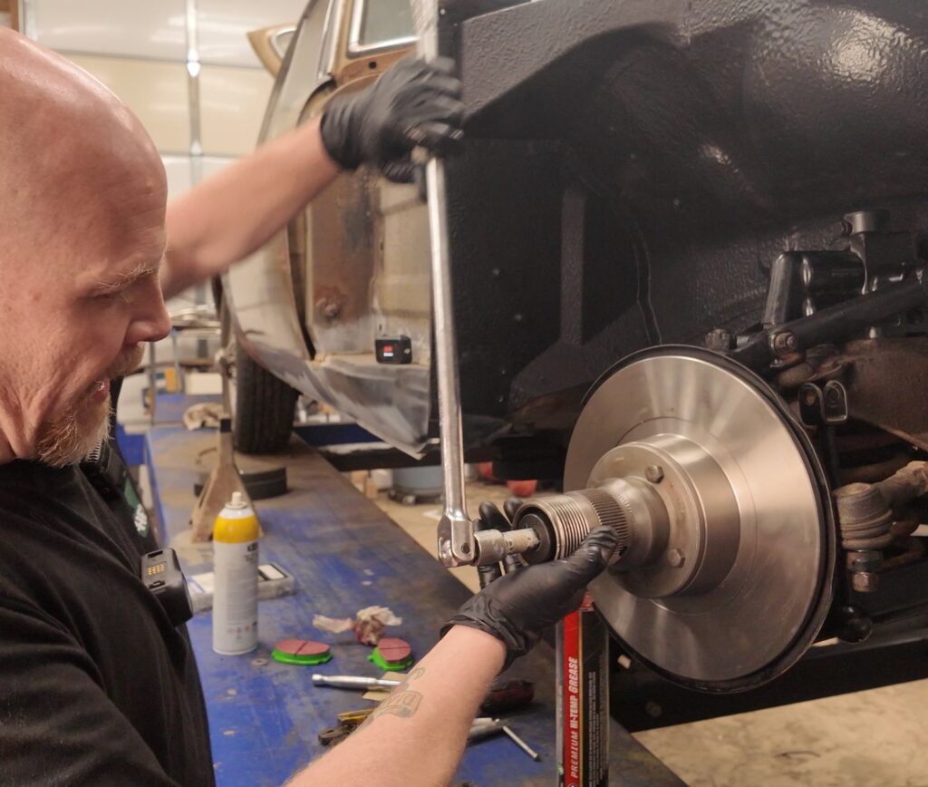 Installing front hub with new brake rotor on an MGB GT