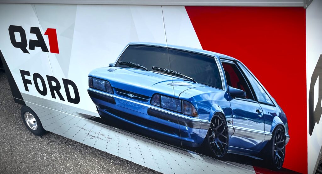 QA1 Foxbody Mustang promotional sign