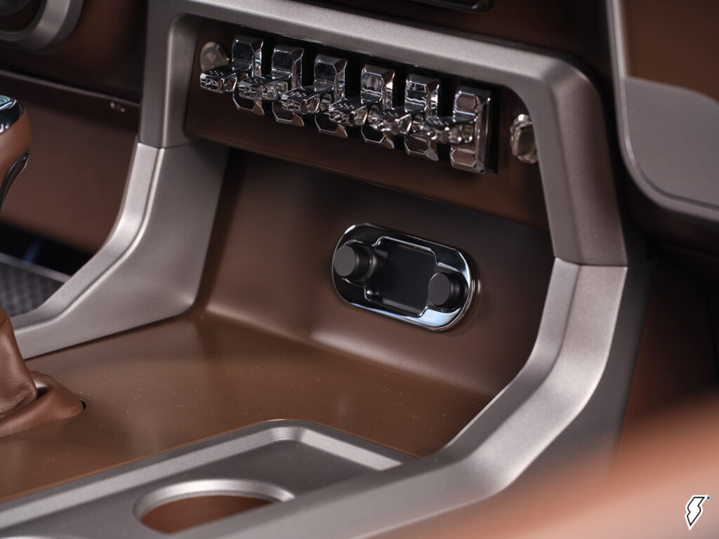 custom stereo and climate controls in a show truck